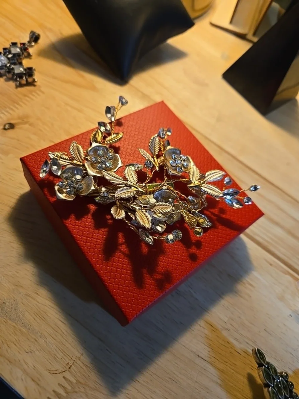 Floral Crystal Bridal Hair Vine - Gold Tone